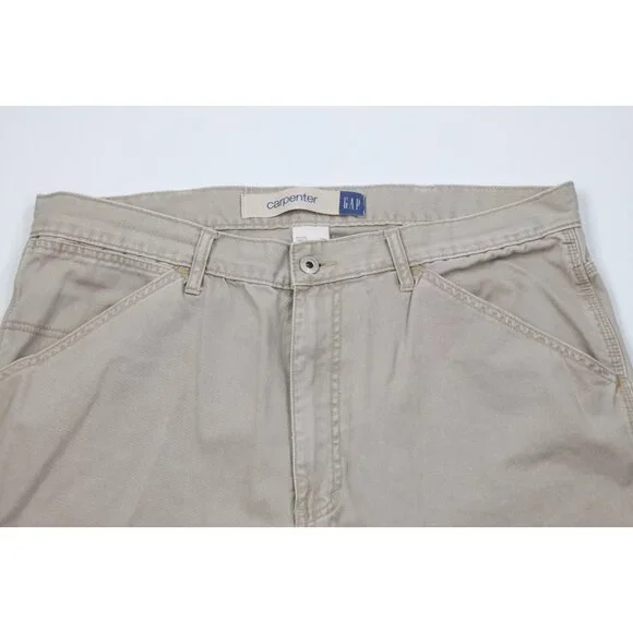 Vintage Y2K Gap Mens 38x30 Faded Carpenter Wide Leg Pants Beige Cotton Workwear